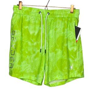 New Spyder Men's M L Green Marble Tie Dye UV Protection Stretch Surf Swim Trunks